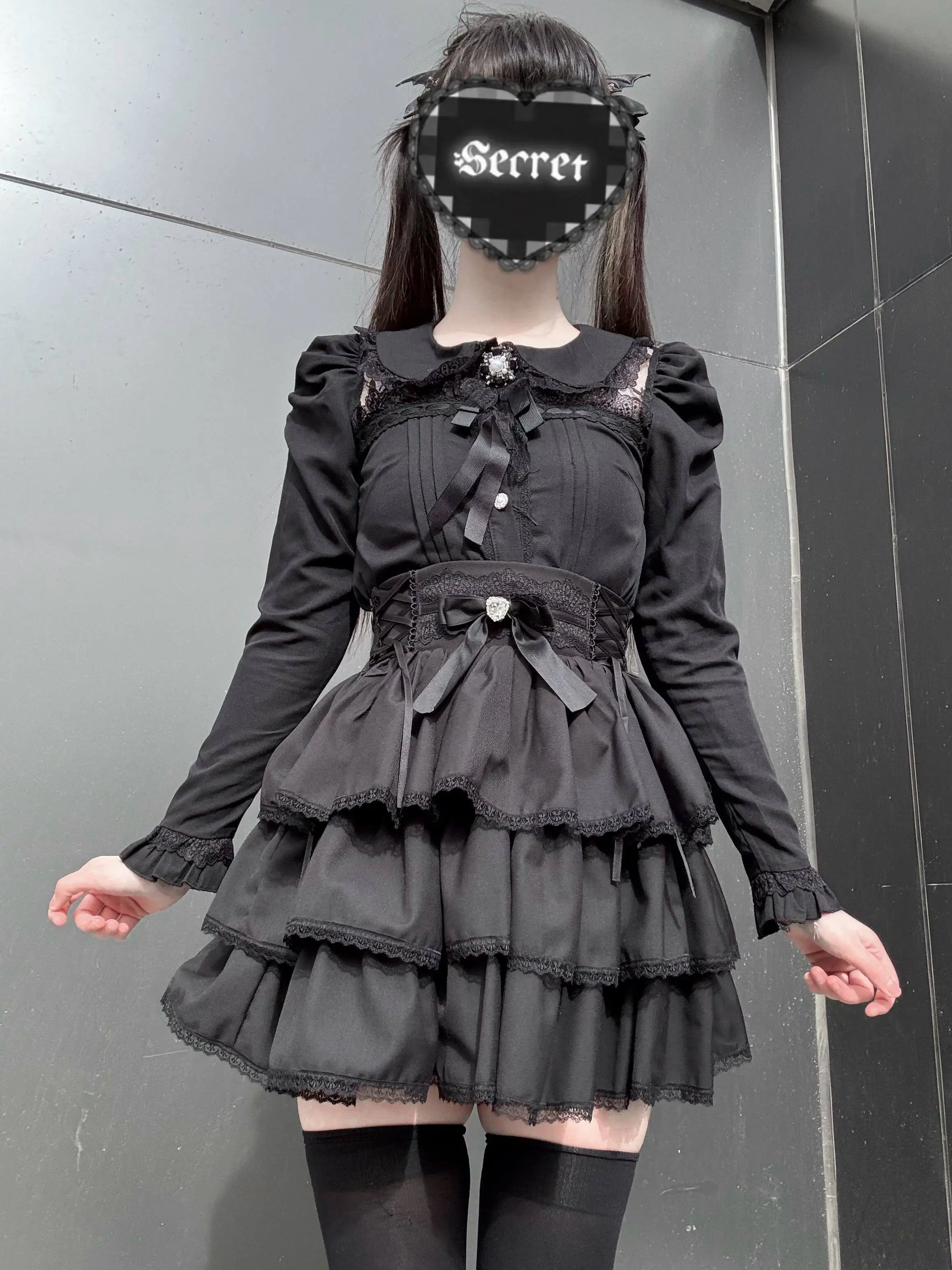 Gothic Lolita Tiered Plaid Skirt Women High Waist Lace Ruffle Short Skirt with Bow Checkered Layered Skirt Ladie