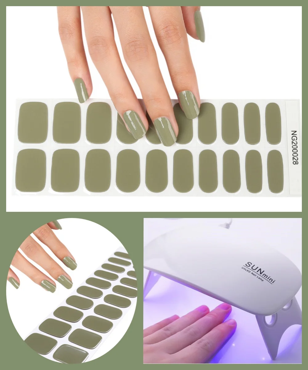 4Pcs/Set Semi Cured Gel Nail Stickers with 6W UV Lamp Baked Adhesive Long Lasting Nail Gel Wraps Pure Color Nail Art Decoration