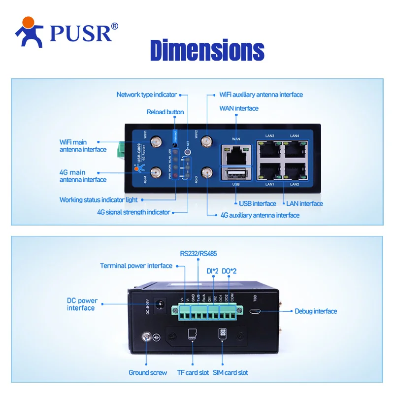 PUSR EMEA & APAC-enrutador VPN móvil Industrial, enrutador inalámbrico 4G LTE, USR-G809-E