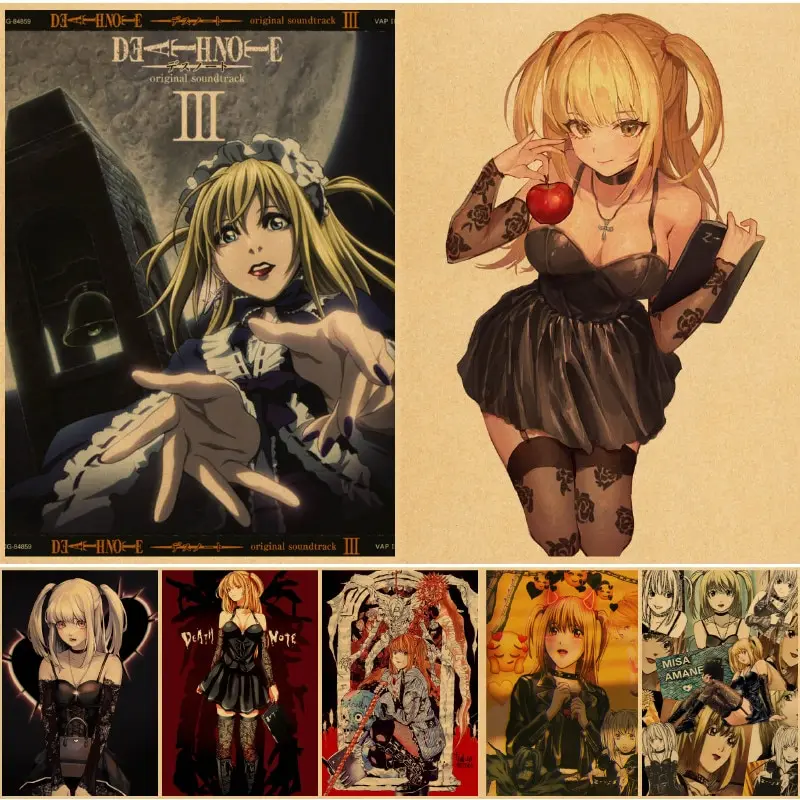 Impresiones artísticas de pared de Anime Death Note, póster de papel Kraft Misa, decoración clásica del hogar para habitación de niños, regalo de cumpleaños, otra serie de notas