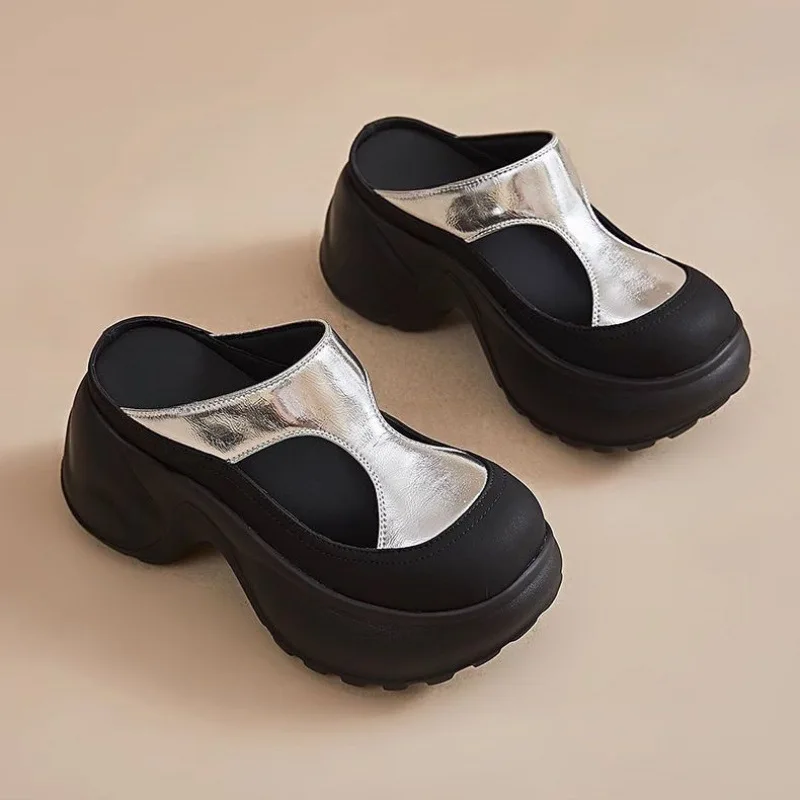 

Women's Chunky Platform Mules Wedge Heels Cutout Backless Clogs Thick Sole Comfortable Non Slip Casual Shoes for Streetwear