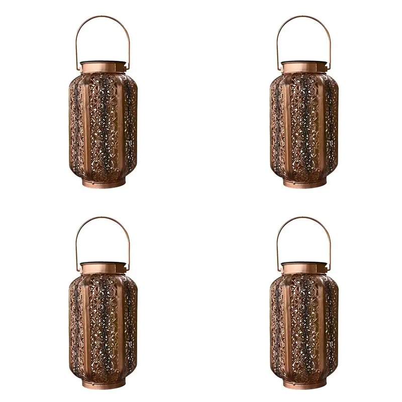 Y50A-4X Solar Lantern Lights Outdoor Vintage Metal Hanging Lanterns With Handle For Garden Accessories Porch Decorations