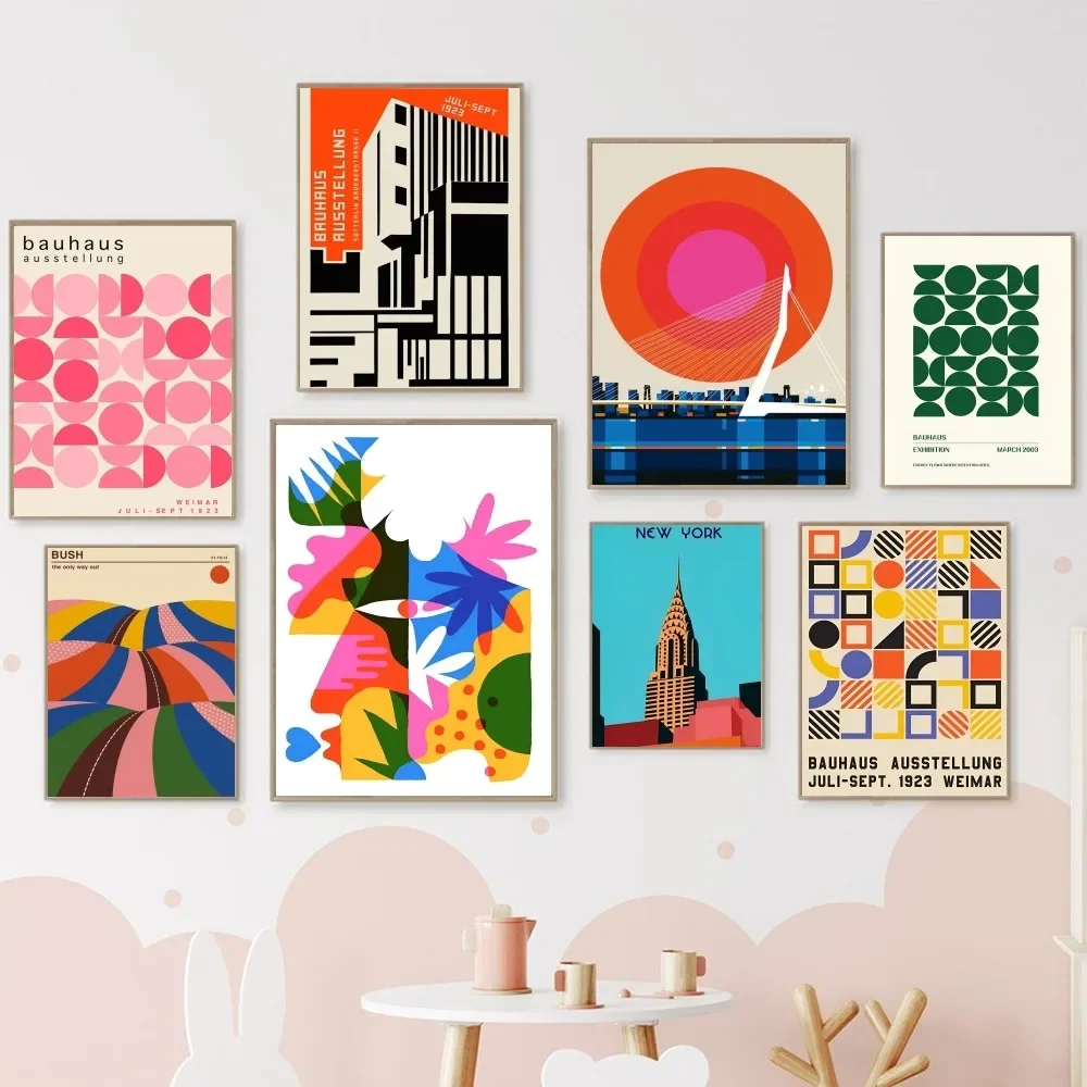 Colorful Bauhaus Geometry Exhibition Poster Canvas Painting Modern Home Living Room Bedroom Bar Coffee Shop Art Decoration