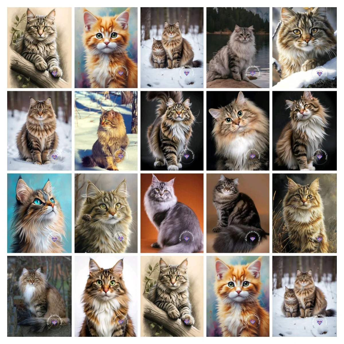 

Siberian Forest Cat Cute Pet AB Diamond Painting Kit Square Round Diamond 5D DIY Mosaic Handmade Art Adult Gift Home Decoration