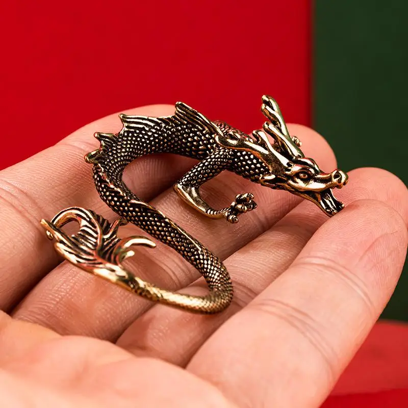 Chinese Zodiac Dragon Brass Figurine 1Pcs Retro Mythical Beast Mini Statue Home Office Table Decoration Gift Idea