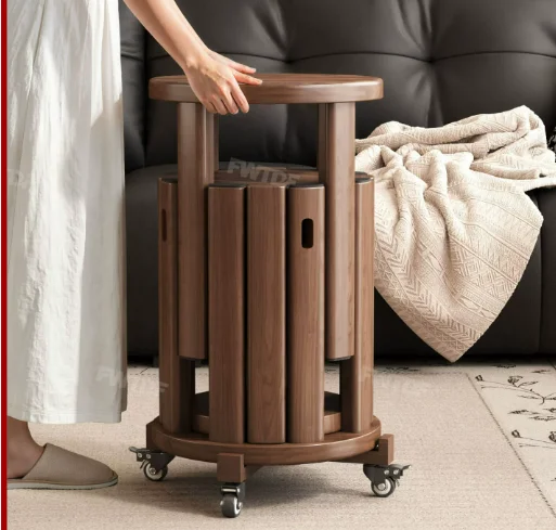 Solid Wood Stackable Stool Round New Chinese Style for Dining Coffee Table