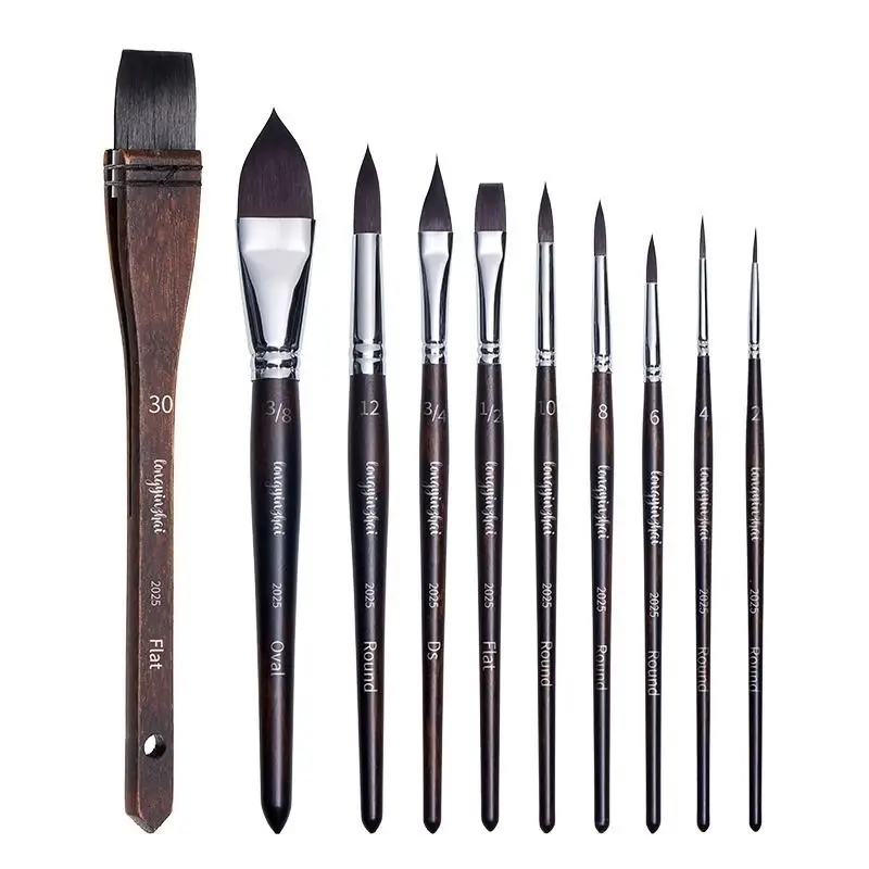Bionic squirrel hair 10 pcs set, watercolor gouache acrylic brush, full of water