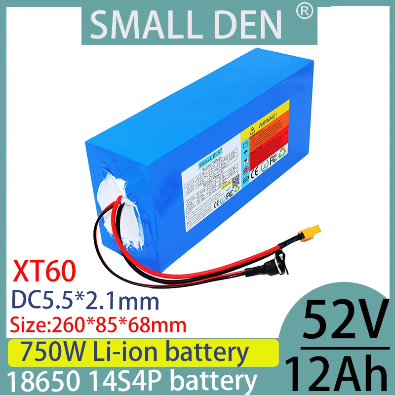 New 52v 12ah 18650 lithium battery pack with 14s4p 750w motor,built-in BMS rechargeable battery electric vehicle,EU/US duty-free