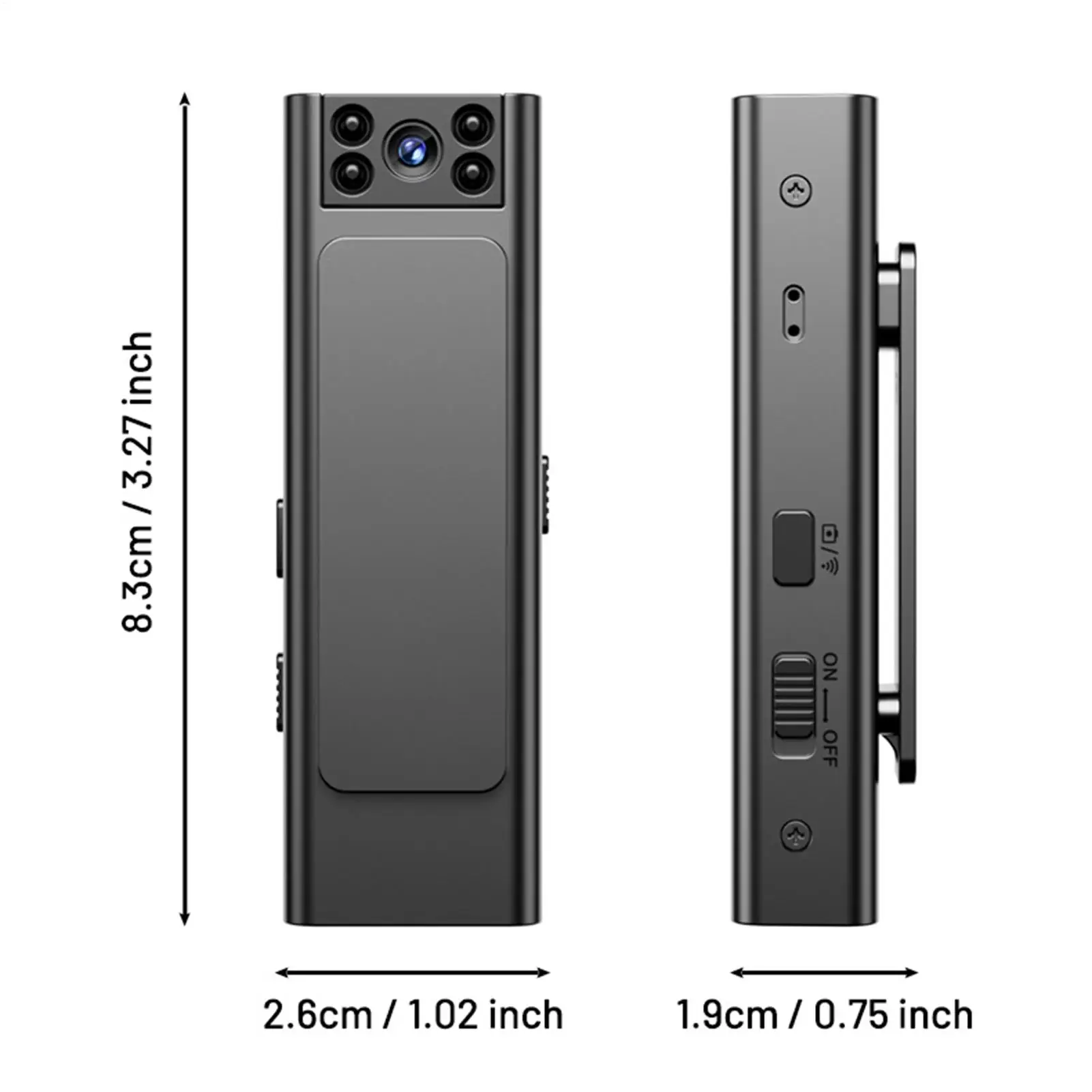 Körperkamera, am Körper getragene Kamera, tragbarer Rekorder, Weitwinkel-Sicherheits-Vlogging-Gerät für Brust, Helm, Skifahren