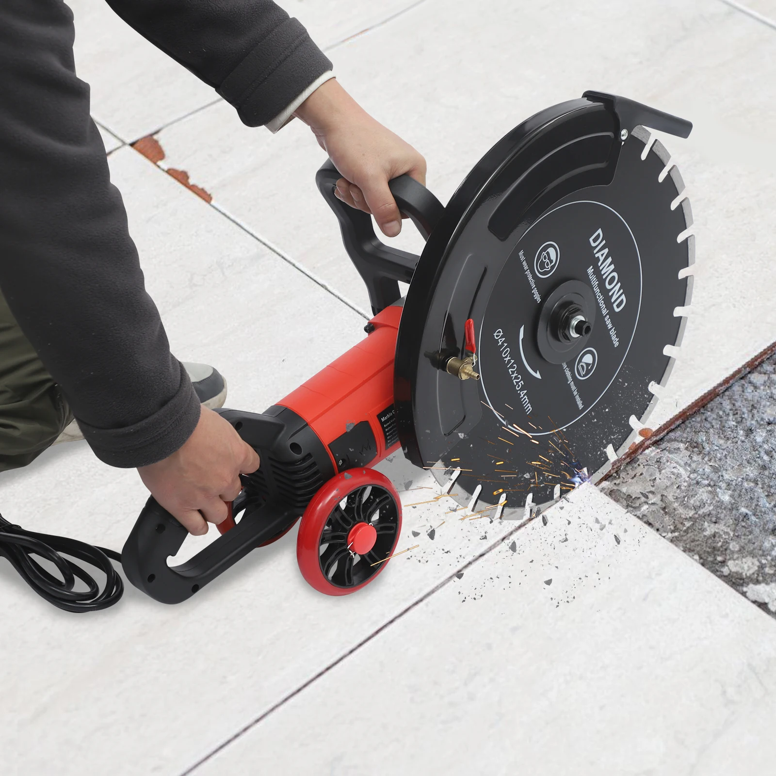 16 Inch Electric Concrete Saw, 3000RPM Diamond Blade Grooving Machine, 6.5in Cutting Depth For Granite Ceramic, US Plug