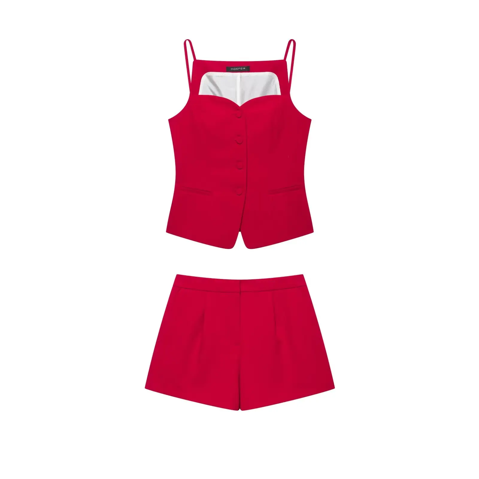 KLKXMYT Pleated Casual Shorts Sets For Women Heart Neck Sling Tank Top 2 Pieces Set 2026 Summer Vacation Outfits