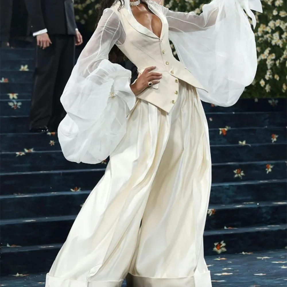 

Vintage V-Neck Suit Full Sleeve Floor Length Formal Evening Dresses Celebrity Dress Customized