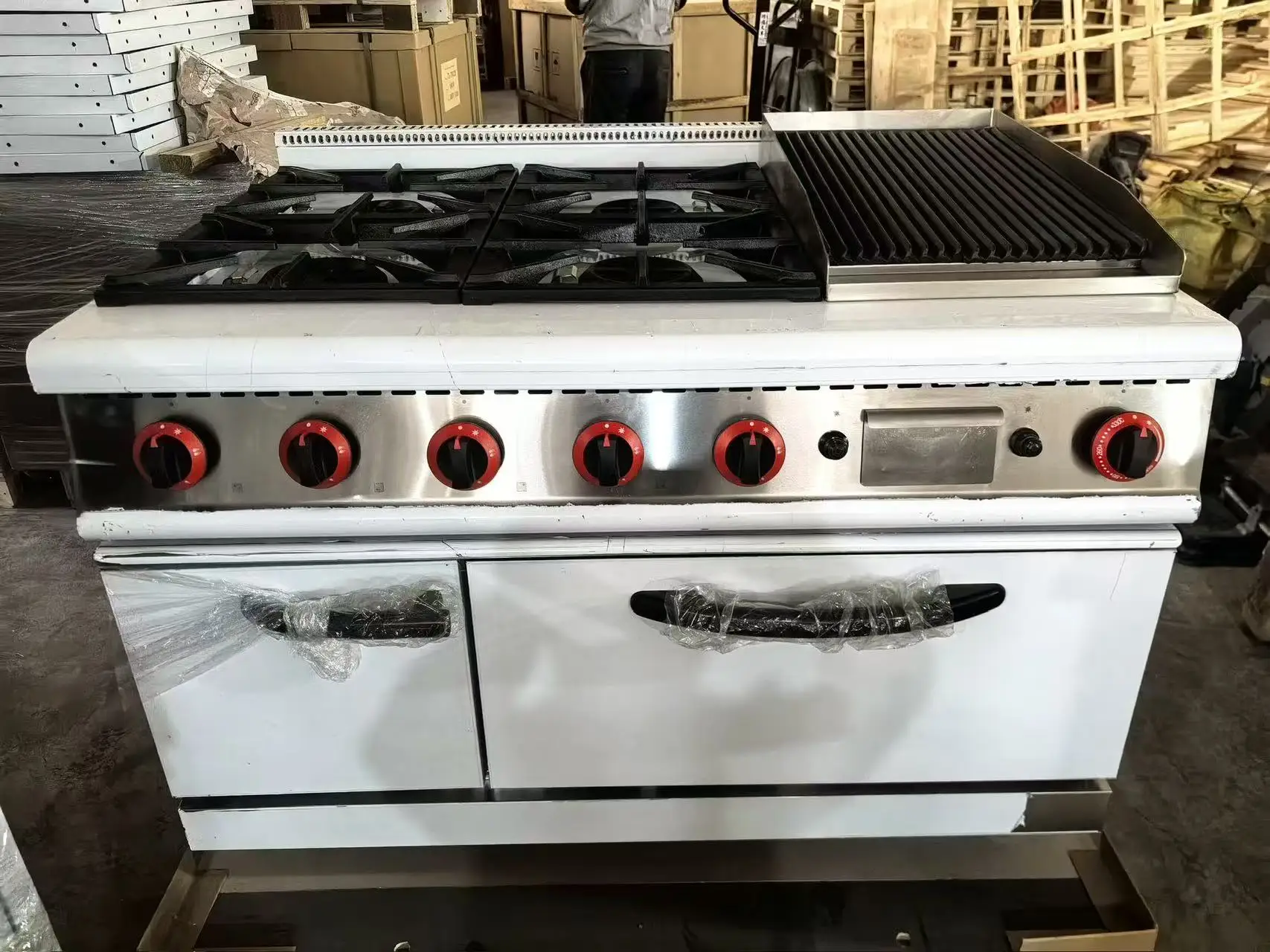 Heavy Duty Combination Oven Commercial Gas Cooking Range 4 Burner Gas Cooker Gas Griddle Rock Built-In Ovens