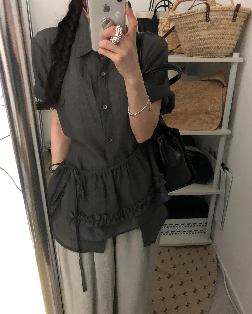 2025 moda mujer elegante verano textura sensación Micro cinturón transparente cintura superior reflectante antienvejecimiento irt camisa ligera
