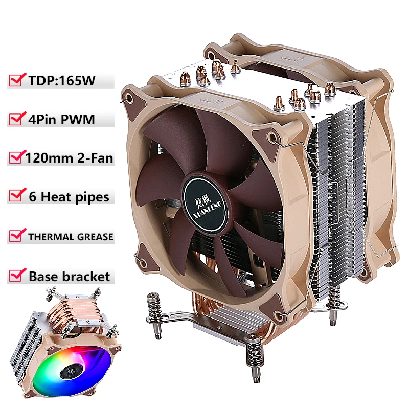 

install Intel LGA1200 1700 115x 18xx x79 x99 2011 i5 4/6 Heat Pipe 120mm Fan mute 4pin/PWM Air-cooled Best CPU Cooler for Gaming
