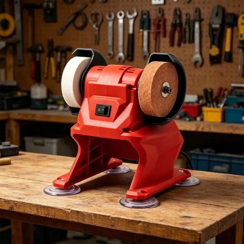 21 V Akku-Schleifmaschine, Doppelschleifscheibe für Metall, Holz, Polieren, Saugbasis, tragbar, 5500 U/min, einfaches Werkzeug – Detail 3