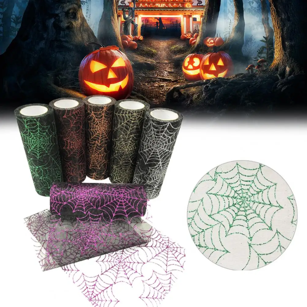 1 Roll Practical Spider Web Tulle Easy to Use 6 Colors  Tulle Roll Halloween Spider Web Decor Roll   for Door  Tulle Roll