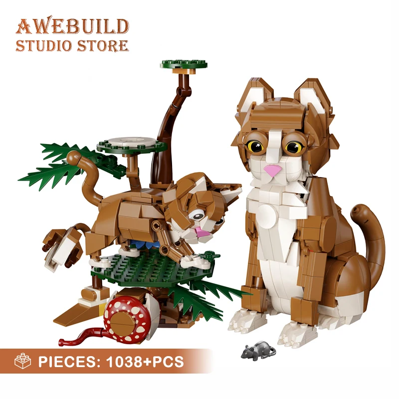 3 in 1 Animal Family Building Blocks Cute Cat Bricks Home Decor 1038Pcs City Zoo Fox Assembly Model Kangaroo Puzzle Toy DIY Gift
