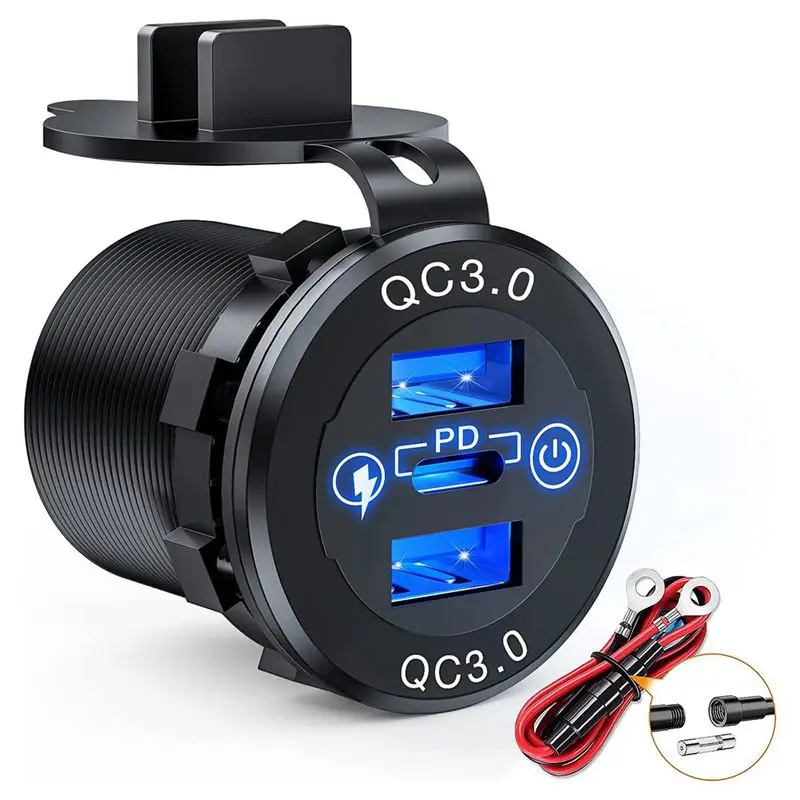 AB56-5X Quick Charge Socket 60W USB-C Multiple Car Socket PD 3.0 & Two QC3.0 Ports With Touch Switch Fast Car Adapter