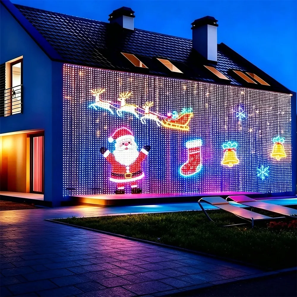 2026 Christmas Decorations lights Outdoor LED Curtain Fairy Lamp App Control DIY Pattern Waterproof for Wedding Party Home Xmas
