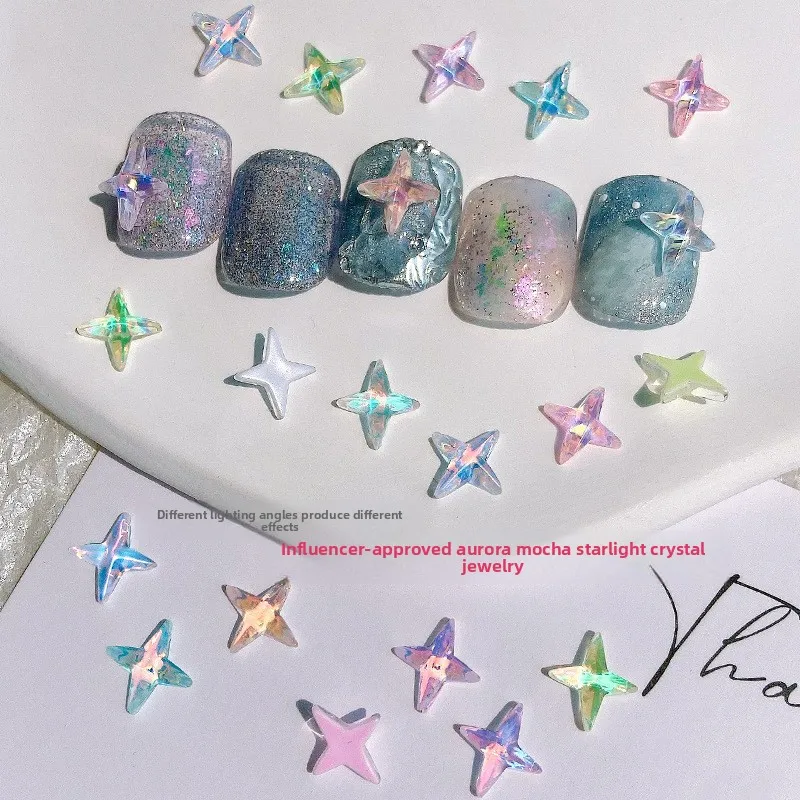 30pcs Nail Starburst Crystal Charms Aurora Iridescent Star Shiny Nail Rhinestones Nail Art Decorations DIY Manicure Accessories