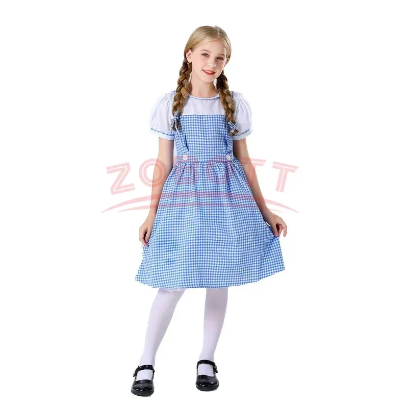 ss13ドロシー オズの魔法使い コスプレ 子供用 トラディショナル ブルー チェック柄 オクトーバーフェスト ディアンドル ドレス コスチューム キッズ ガールズ カーニバル パ