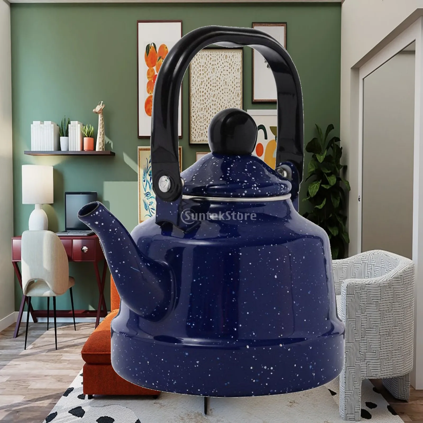 Enamel Kettle Starry Blue Classic Teapot Controlled Pour Water Jug Durable Handle for Kitchen and Outdoor Travel