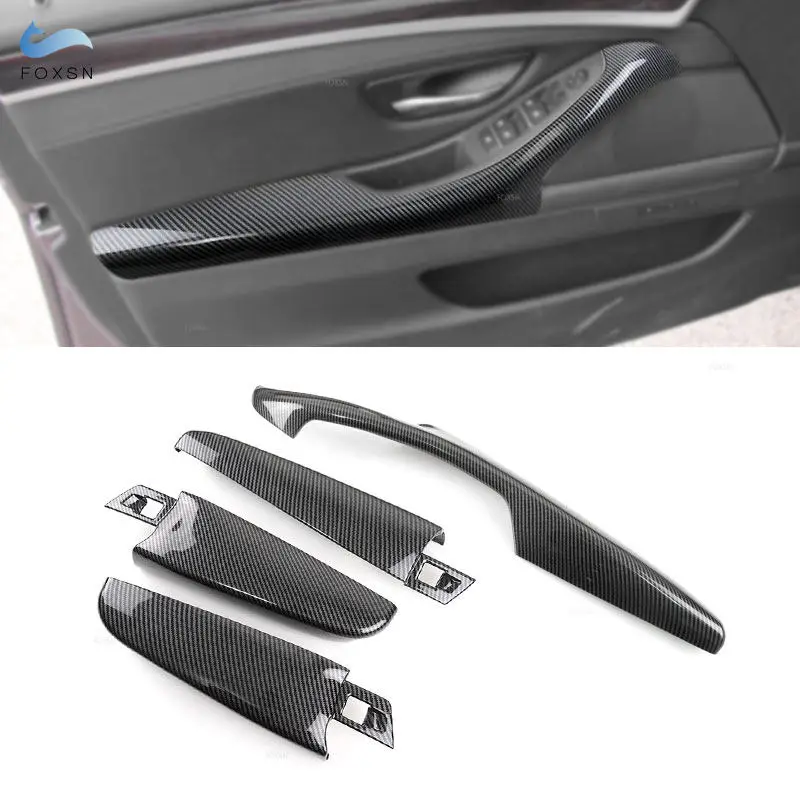 For BMW 5 Series F10 F18 2011-2017 4pcs LHD/RHD Carbon Fiber Texture Driver Side Door Handle Armrest Panel Cover Protective Trim