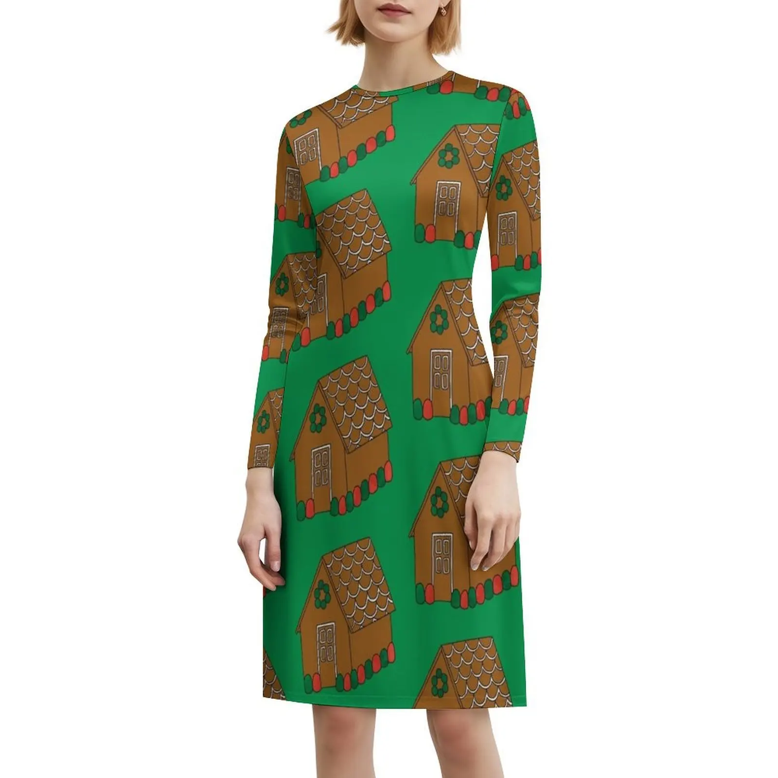 فستان حفلات أنيق للنساء من Gingerbread House Holiday فستان على شكل حرف a مع خيارات قصيرة/طويلة/بدون أكمام خبز الزنجبيل والزنجبيل #6
