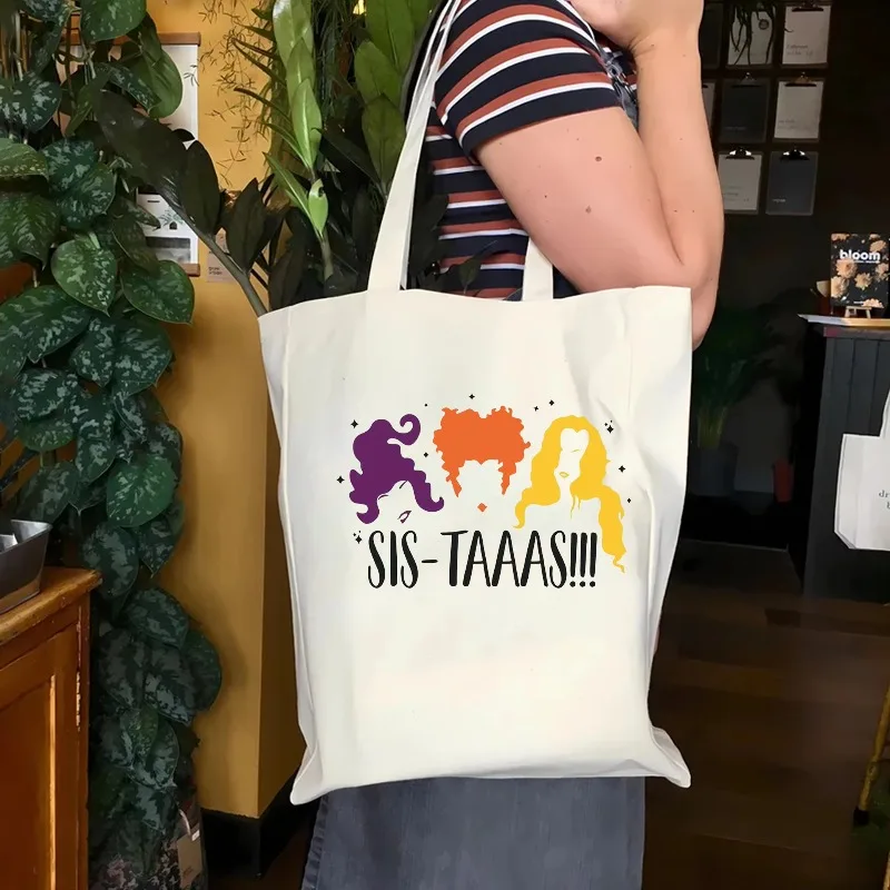 

Hocus Pocus Sistaaas Printed Tote BagHalloween Fashion Canvas Bag Sanderson Sisters Tote Bag Halloween Party Women's Tote Bag