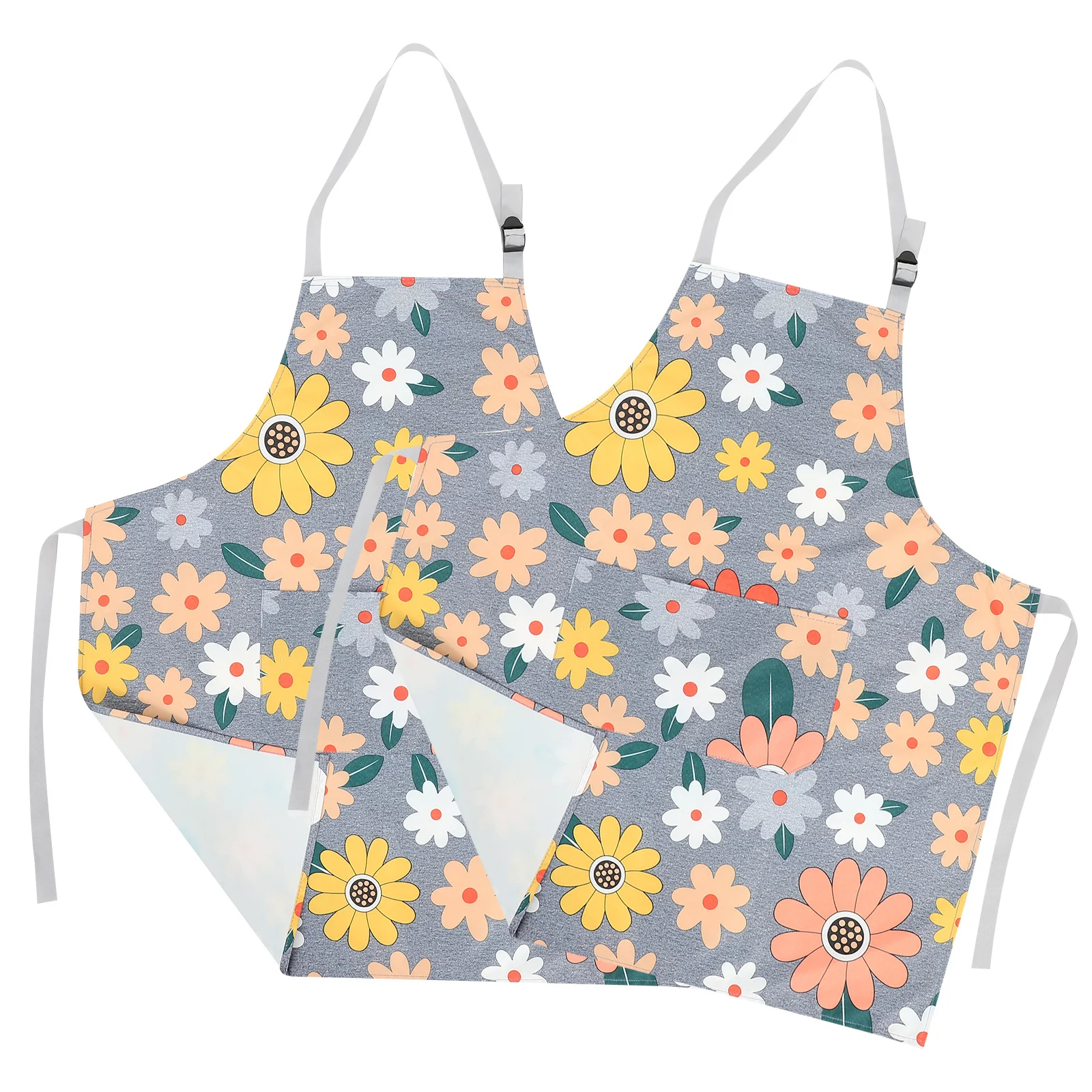 

2Pcs Floral Pattern Cotton Linen Aprons Adjustable Belt Kitchen Cooking Apron for Men Women Restaurant Use Washable