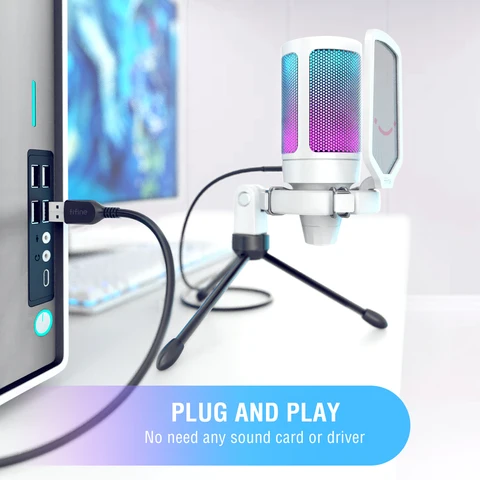 FIFINE RGB USB игровой микрофон с подсветкой и высоким качеством звука — фото товара
