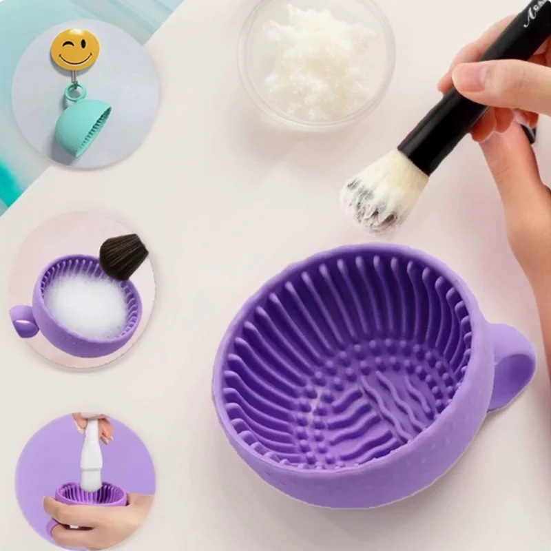 1Pcs Silicone Makeup Brush Cleaner Beauty Tool Handheld Portable Makeup Brush Cleaning Bowl Bottom Thread Design Clean Thoroughl