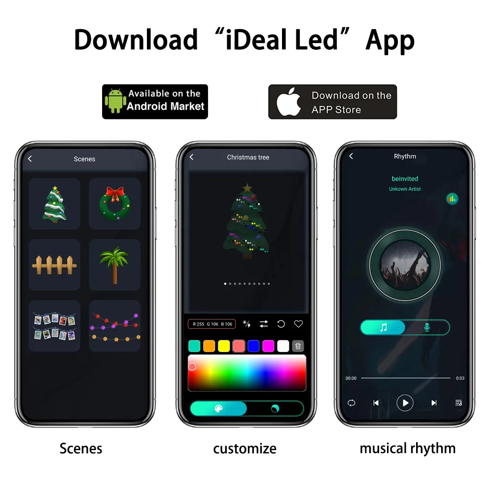 Christmas Tree RGB Lights Smart Bluetooth Control USB LED String Lamp Outdoor App Remote Control Garland Fairy Lights Decoration