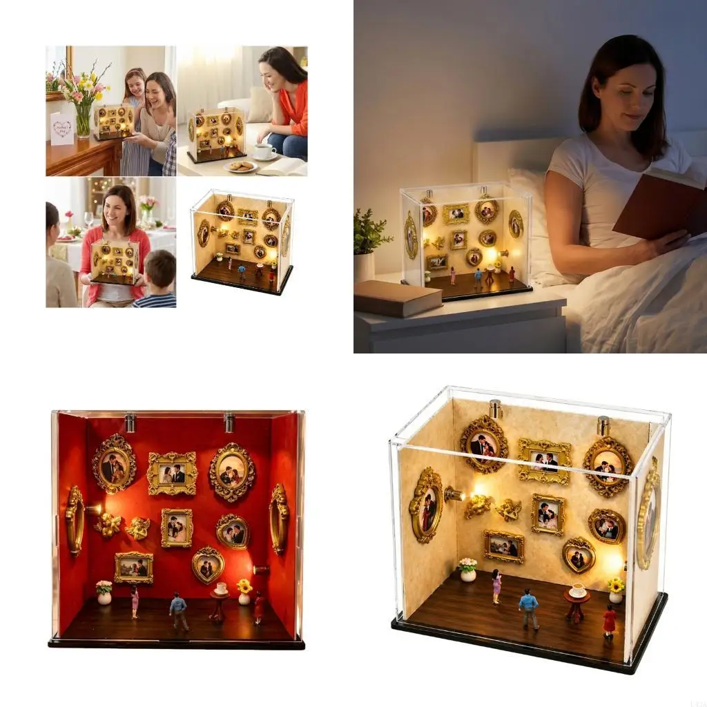 L43A DIY Mini Museums Silhouettes Box Shadows Box Frame Set,DIY Photo Display Frame Set with Mini Figurine Mothers Day Gift