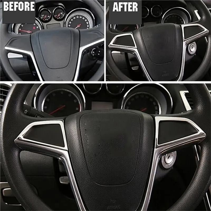 A82M-Chrome Steering Wheel Panel Cover Trim Molding Decoration For Opel/Vauxhall Mokka X 2013 -2018 Steering Wheel Button Trim/D