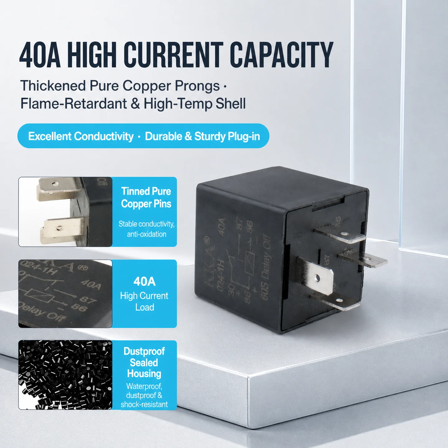 KKA-Delay Off Relay 24V 40A 4P Relay 1S 10S 30S 50S 60S 1Min 3Min Delay Off Relay