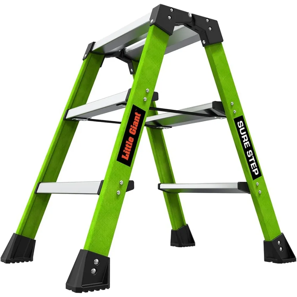 3-Step, Double-Sided Step Stool, Fiberglass, (11953), Type 1AA, 375 lbs Weight Rating, Hi-viz Green