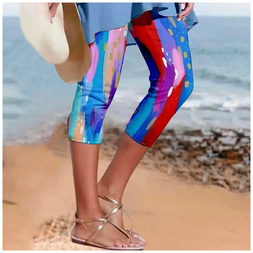 Summer Colorful Print Pants Streetwear Women  Y2k Pants Beach Trousers Women Leggings Casual Fitness Pantalon Cute Capri Clothes