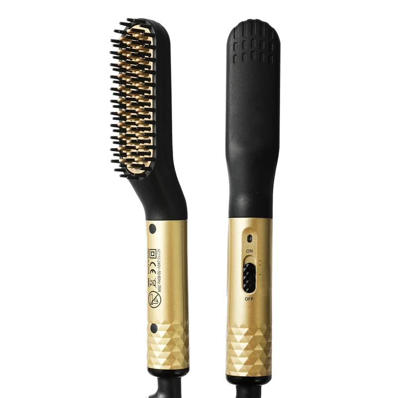2 In1 Hot Comb Hair Straightener Electric Heating Comb Fast Heating Portable Travel Anti-Scald Beard Straightener Press Comb