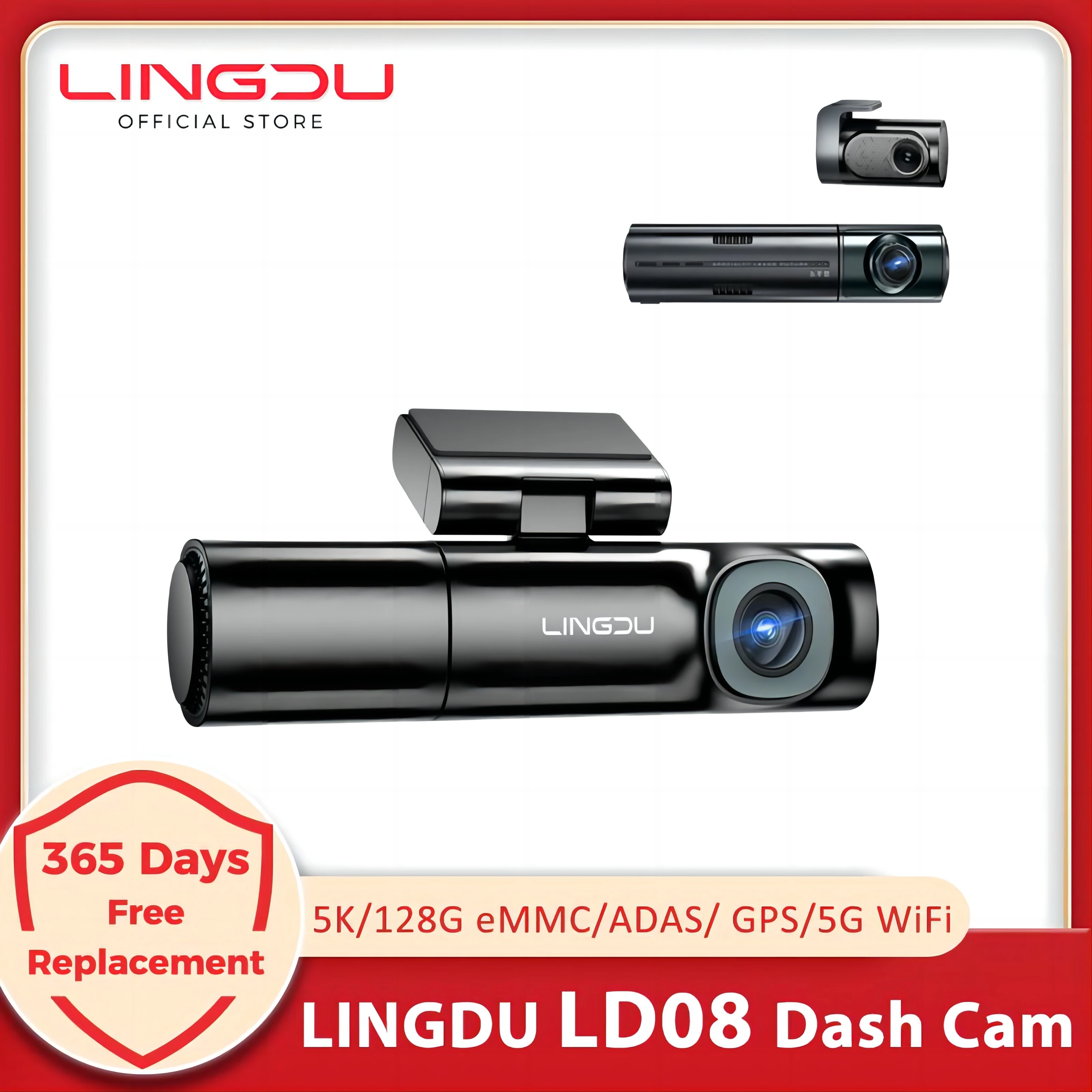 

LINGDU 5K Dash Cam LD08 Dashcam Car DVR with 128GB eMMC ADAS Car Camera 5GHz WiFi GPS Video Recorder EN Voice Control Black Box