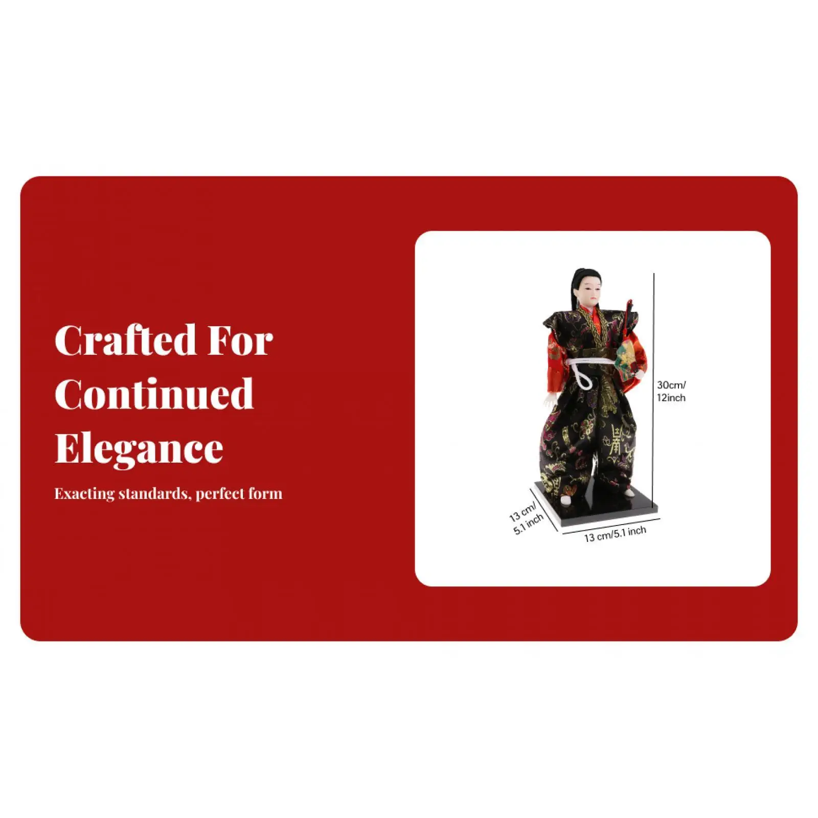 Japanese Samurai Doll 30cm Silk Miniature Oriental Decor Statue for Sakura Decoration Home