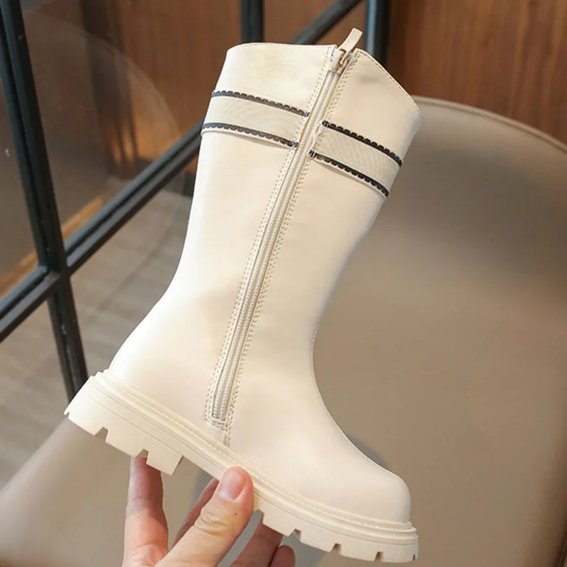 Letters Solid Children Fashion Boots Spirng Autumn Zip Girls Knee High Shoes 2024 Anti Slip Kids Long Boots