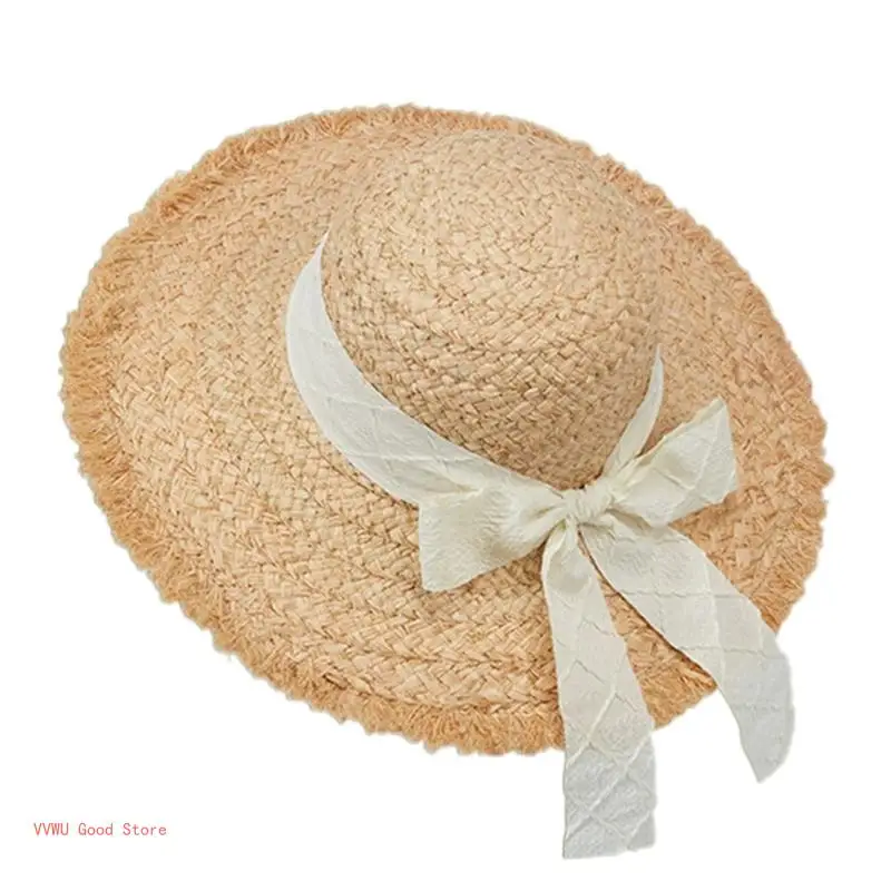 Girls Straw Hat for Beach Getaways Woman Straw Weaving Beach Hat Teens Holiday Traveling Bowknot Decors Floppy Hat