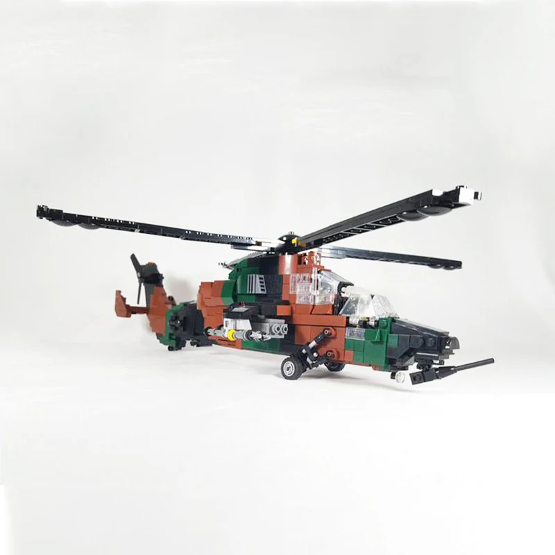 MOC ทหาร Air Force Eurocopter EC665 Tigre เฮลิคอปเตอร์ Building Block เครื่องบินรุ่นเทคโนโลยีอิฐของเล่นสําหรับของขวัญเด็ก