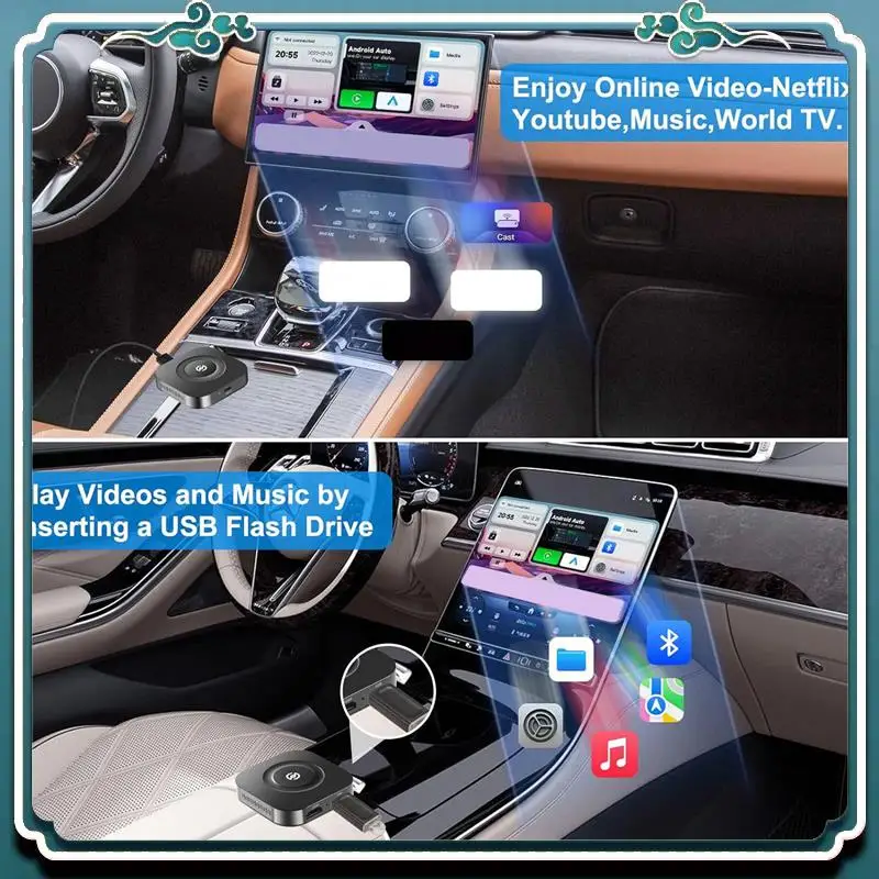 3 In 1 Wireless Carplay Adapter,Wireless For Android Auto With Netflix/Youtube Wireless Car Dongle For Carplay Cars Easy Install