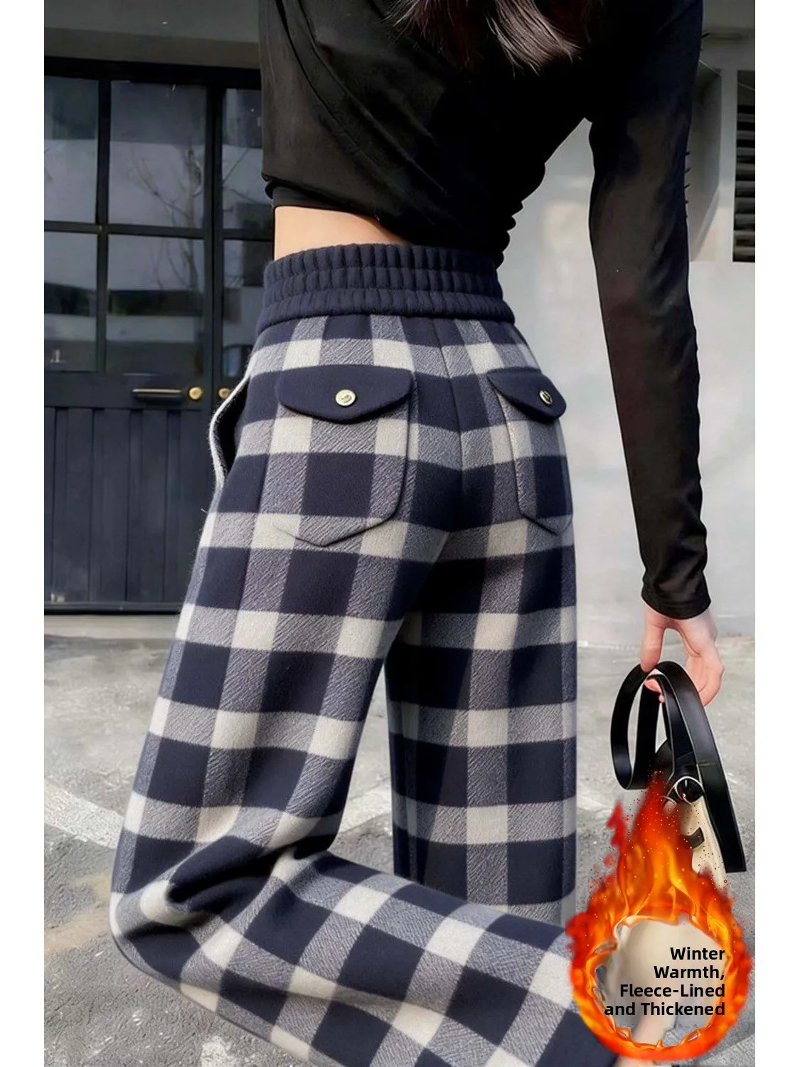 

Retro Plaid Wide Leg Pants Women's High Waist Slimming Loose Straight Casual Long Trousers Anti-Aging Fashion Winter New Thic...