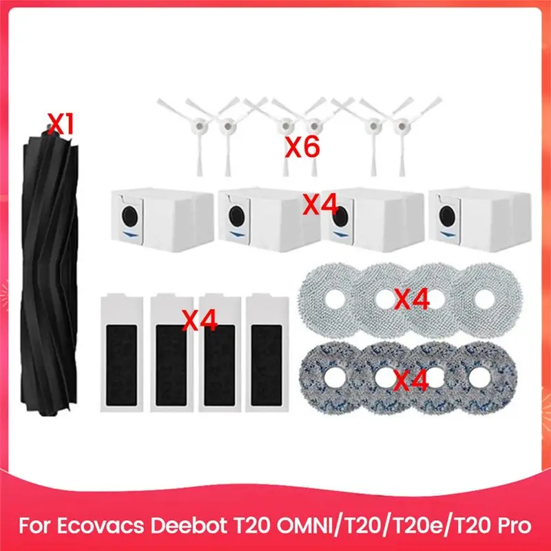 

AT05-23PCS Brush Filter Dust Bag And Mop Cloth Set For Ecovacs Deebot T20 OMNI T20 T20e T20 Pro Vacuum Cleaner Replacement