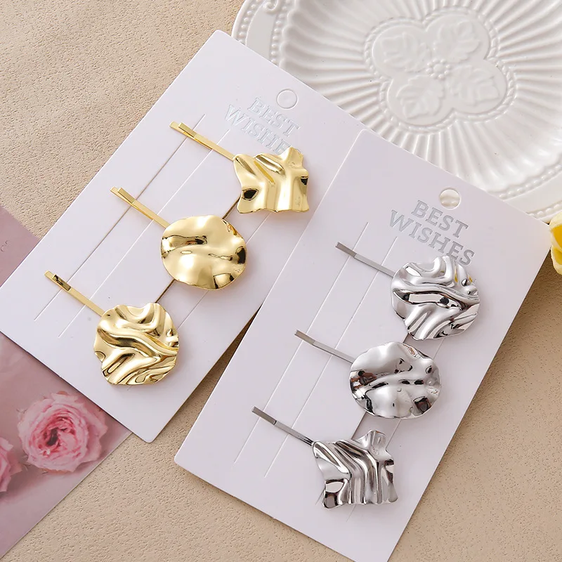 

Набор из 3-х золотых и серебряных овальных квадратных заколок для волос с нескользящей ручкой для женщин, модные заколки на каждый день