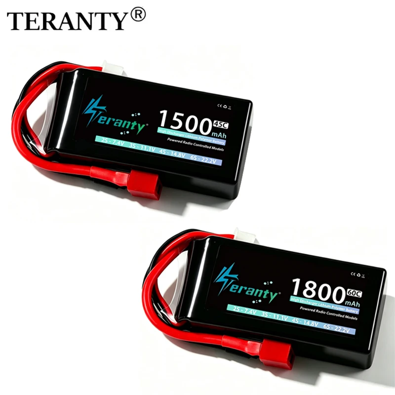 TERANTY 2S 1500mAh 1800mAh 7.4V 45C 60C Shorty RC Lipo Akku mit T/XT30/XT60/JST für RC Auto, Truck, Buggy, FPV Drohne, Flugzeug